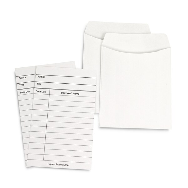 Library Cards + Non-Adhesive Pockets Combo, White, 30 Of Each, PK3